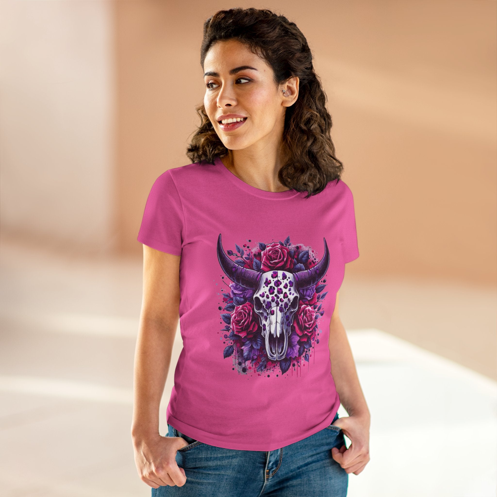 Bull Skull Rose Graphic Tee — Floral Western Women's T-Shirt