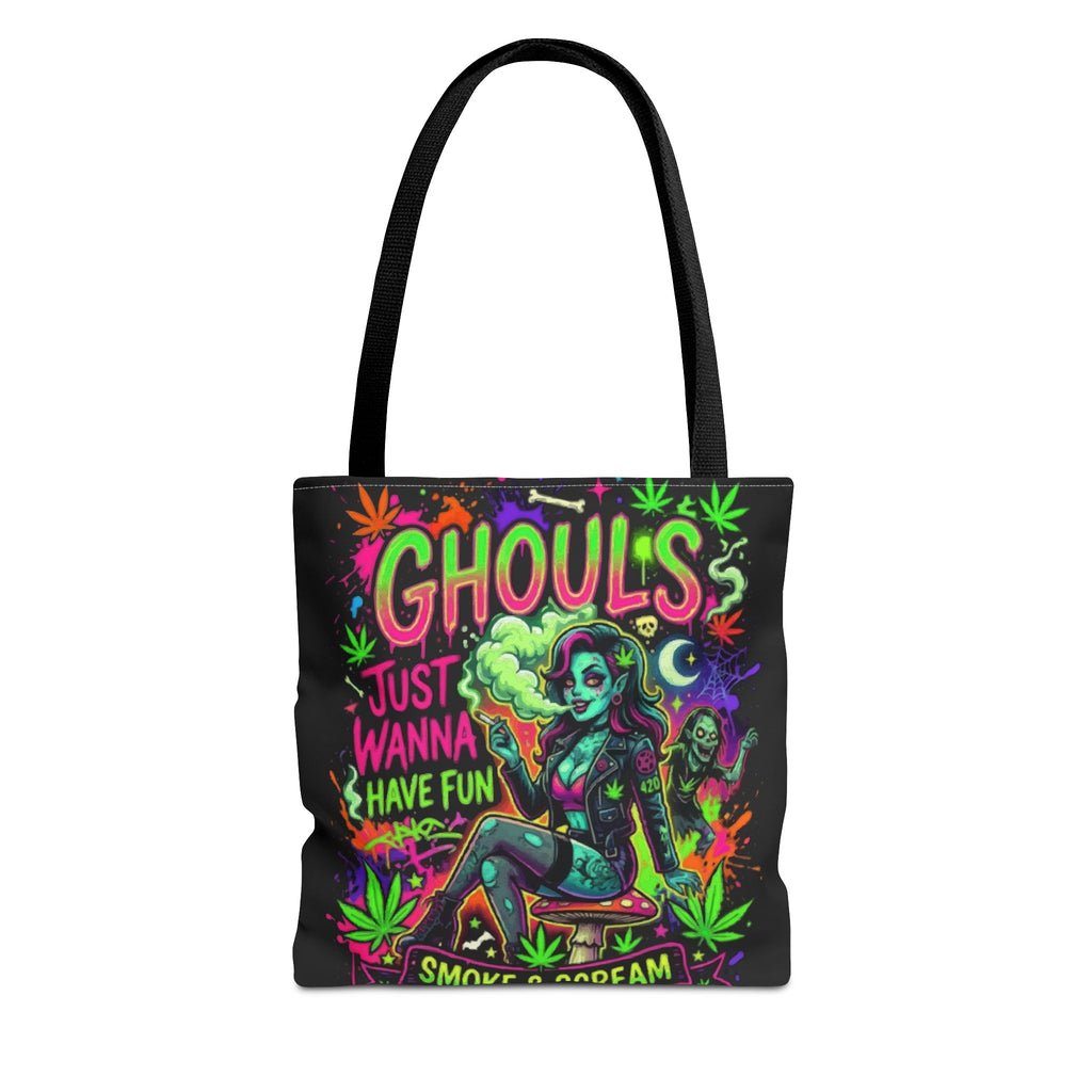 Ghoul's Just Wanna Have Fun Neon Halloween Tote Bag – Spooky Retro Cannabis Art