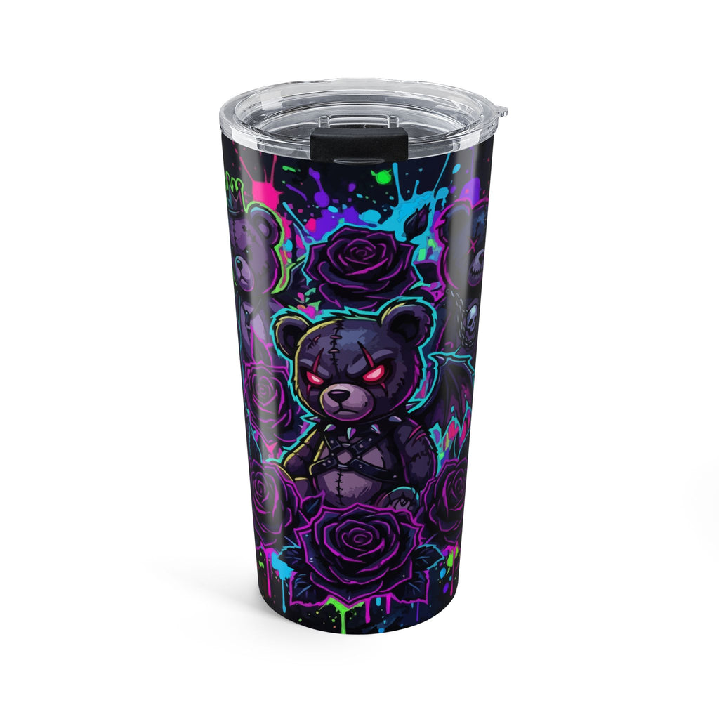 Neon Gothic Teddy 20oz Stainless Tumbler — Dark Rose Skull Bear Travel Cup
