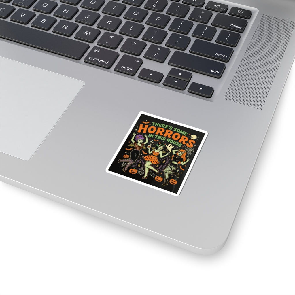 Halloween 'There's Some Horrors in This House' Kiss-Cut Sticker — Retro Pin-Up Witch Trio
