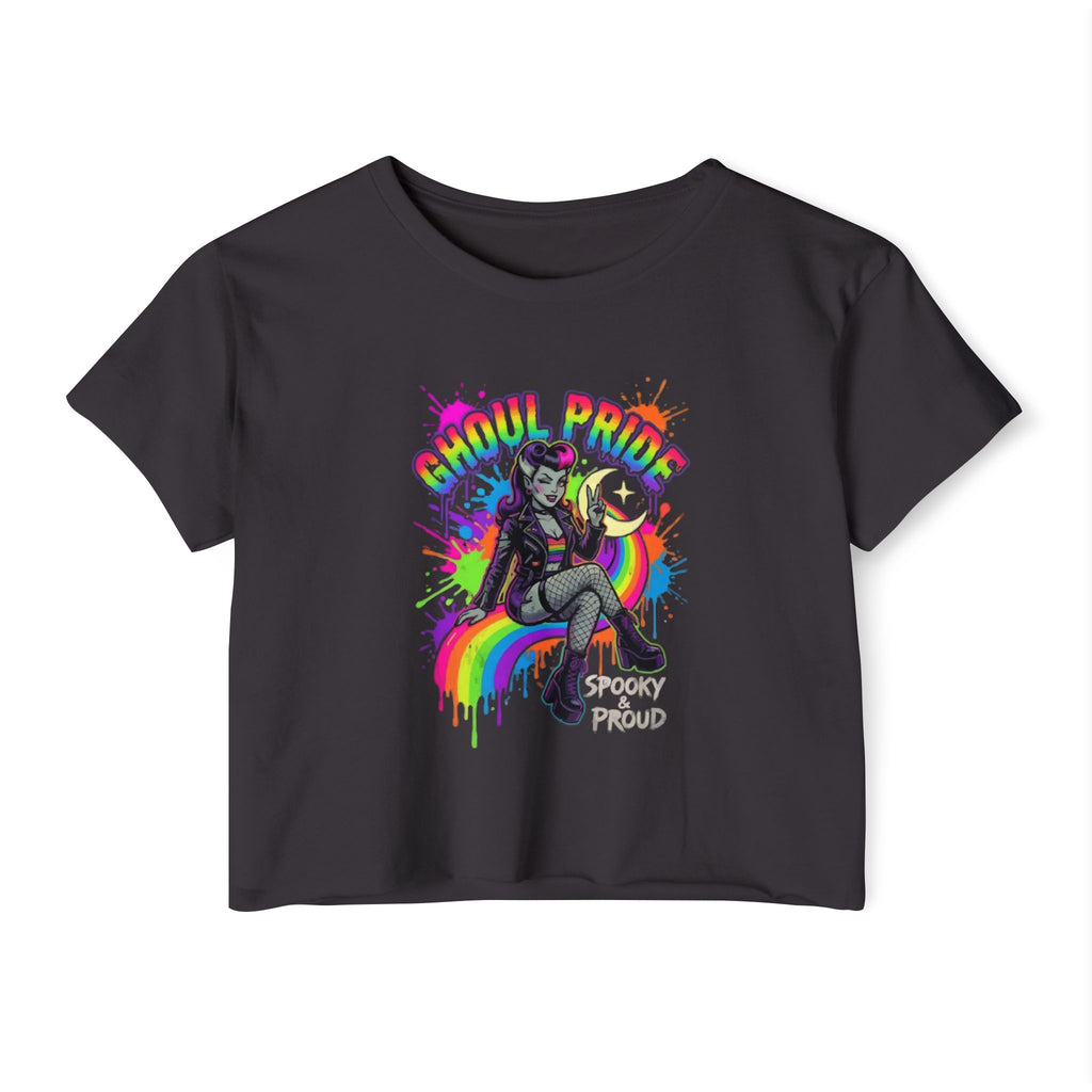 Spooky Proud Pride Crop Top — Rainbow Gothic Festival Tee