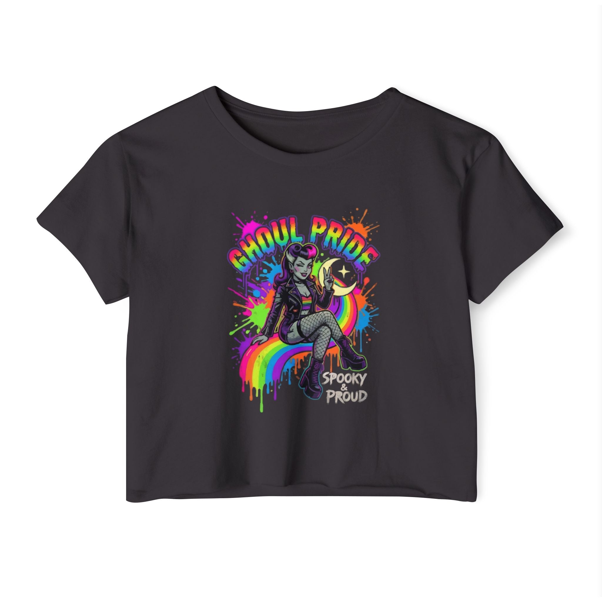 Spooky Proud Pride Crop Top — Rainbow Gothic Festival Tee