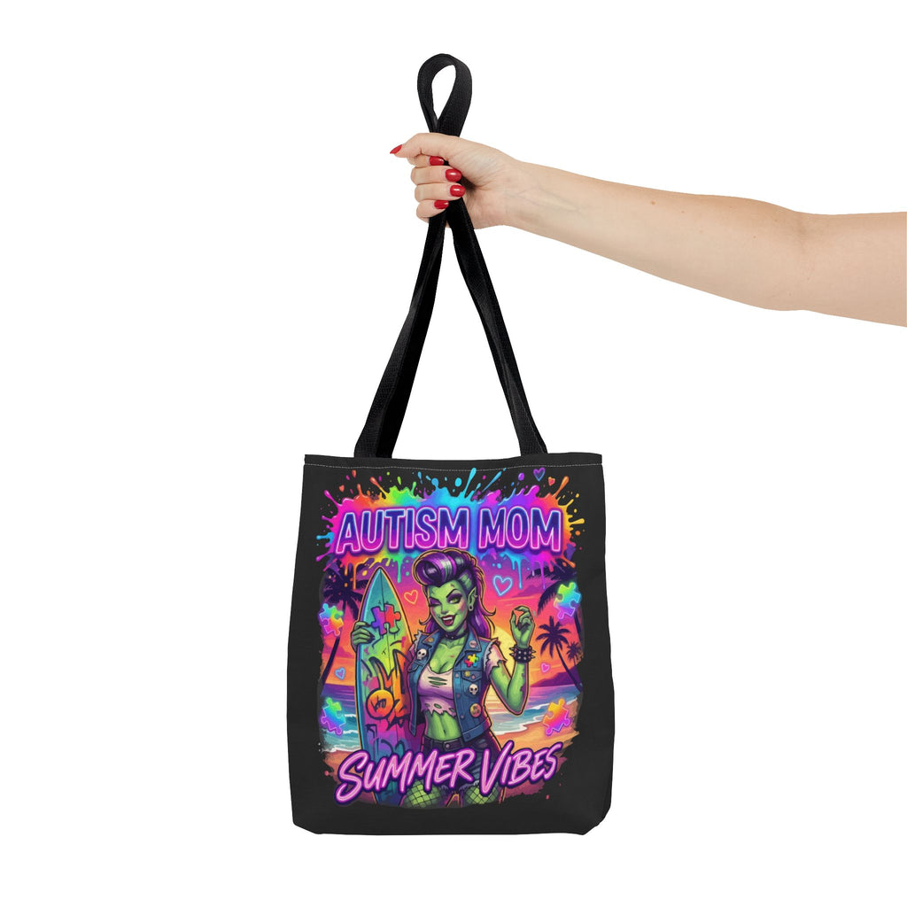 Autism Mom Summer Vibes Tote Bag — Colorful Supportive Beach Tote