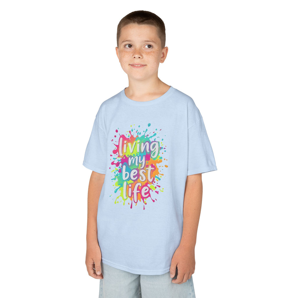 Kids T‑Shirt — "Living My Best Life" Colorful Paint Splash Tee