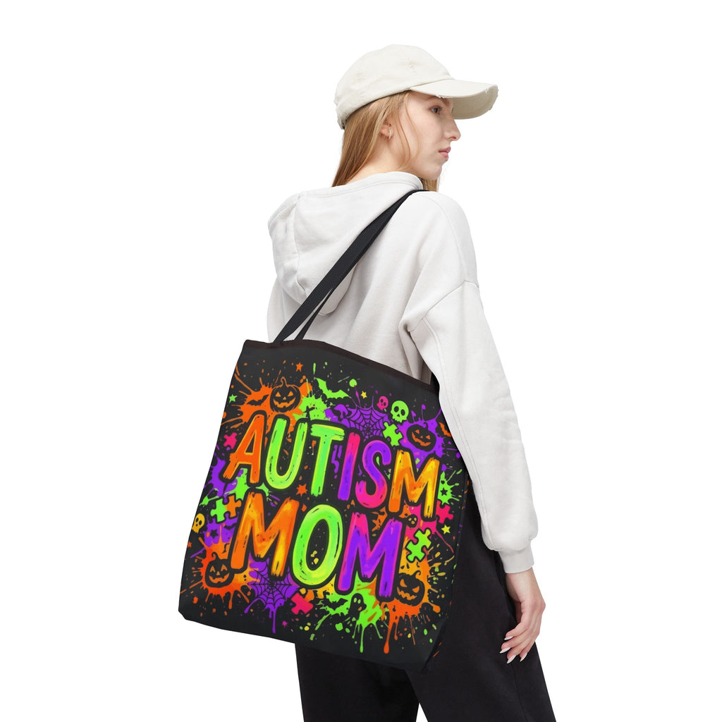 Autism Mom Tote Bag — Colorful Neon Halloween Awareness Shopper