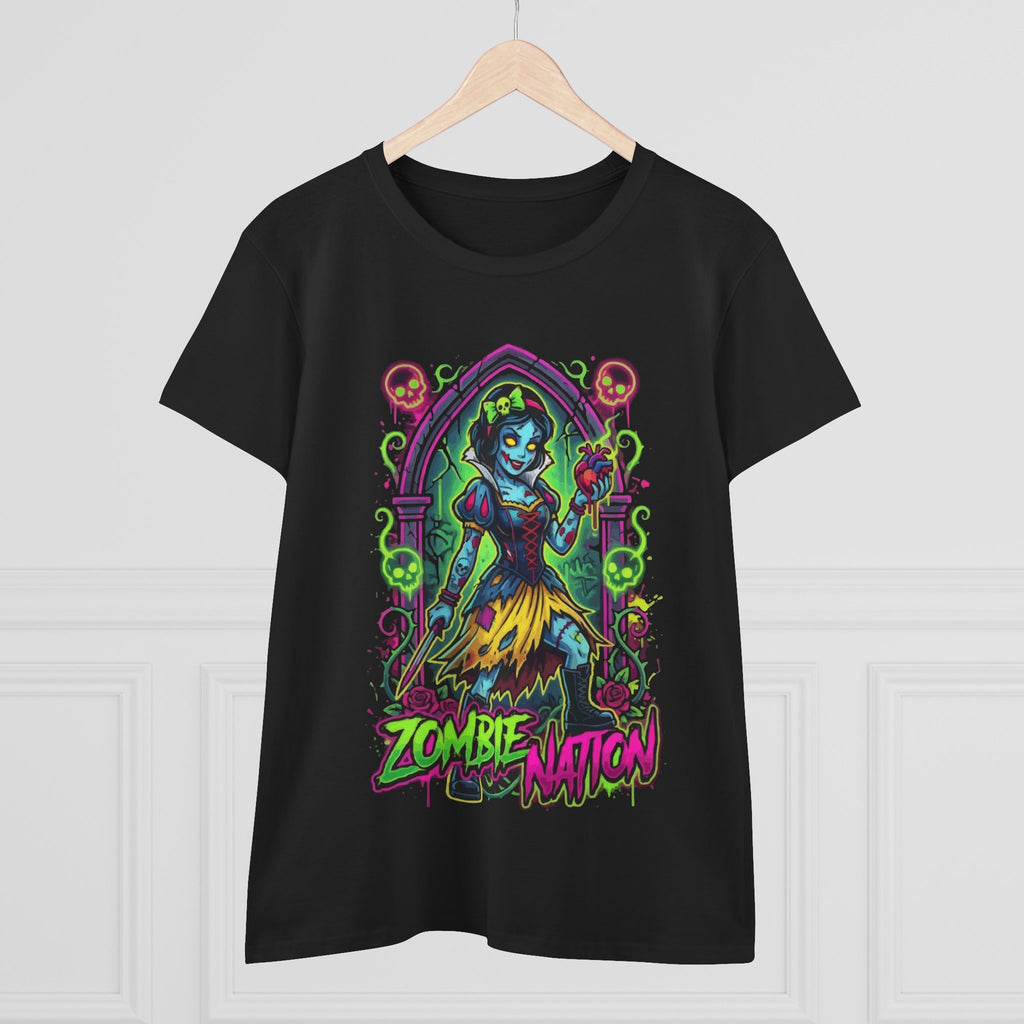 Zombie Nation Women's Tee – Neon Retro Zombie Girl Graphic Shirt