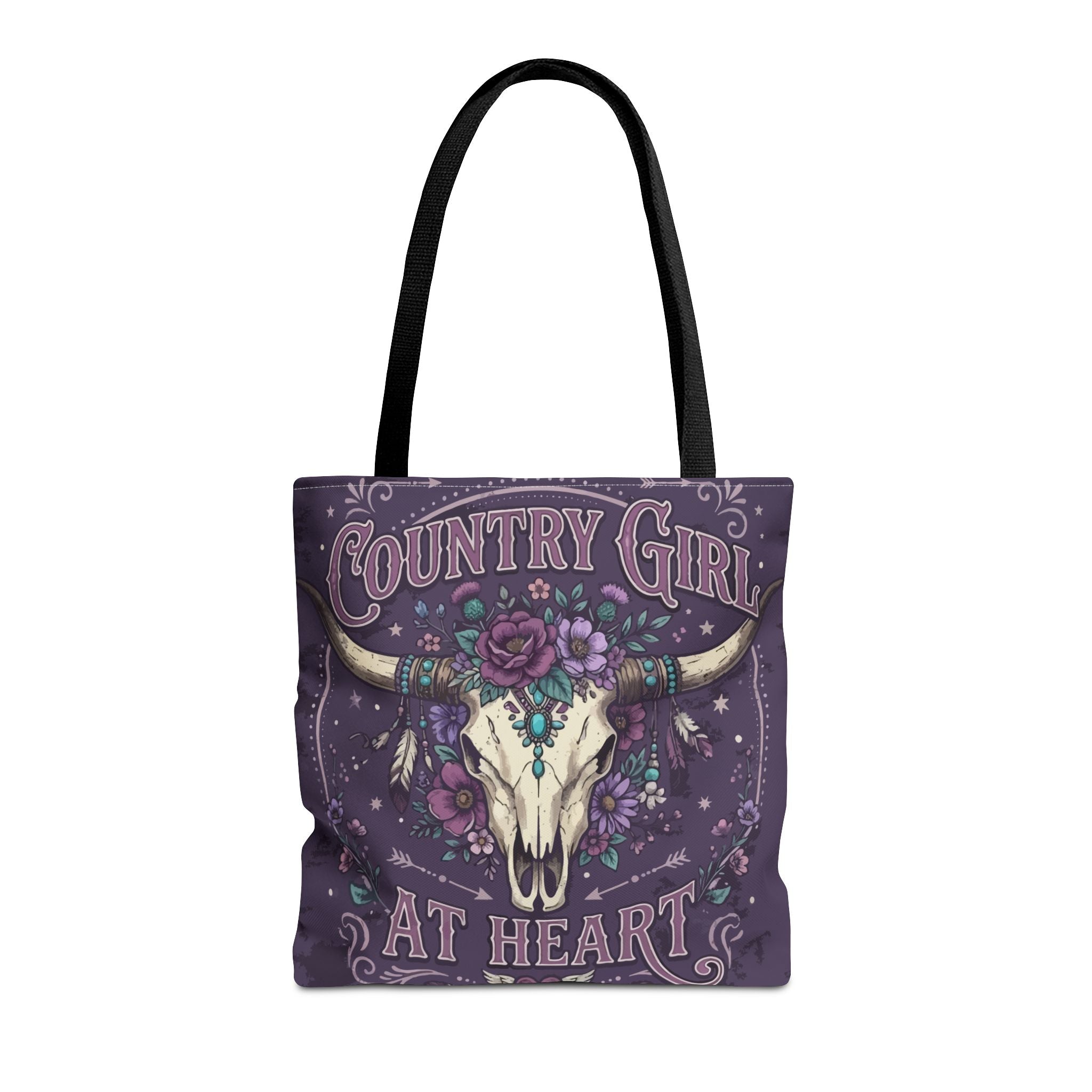 Country Girl at Heart Tote Bag — Floral Bull Skull All-Over Print