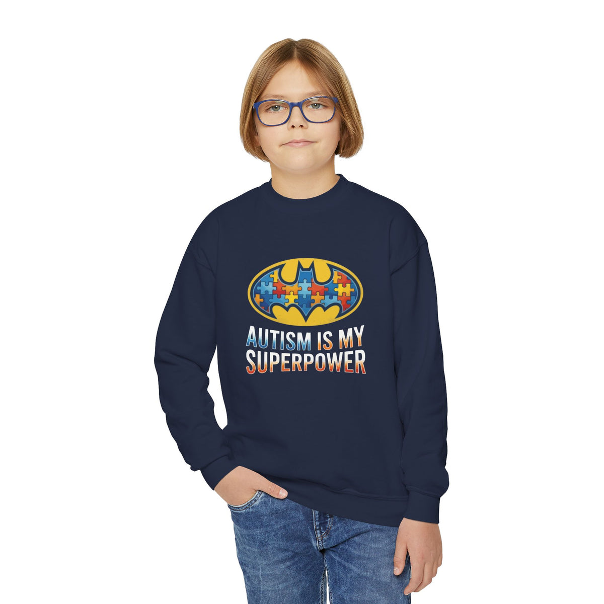 Autism Is My Superpower Youth Crewneck Sweatshirt