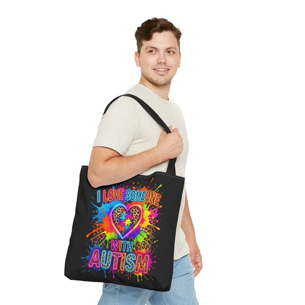 Autism Awareness Tote Bag – "I Love Someone With Autism" Colorful Heart Design
