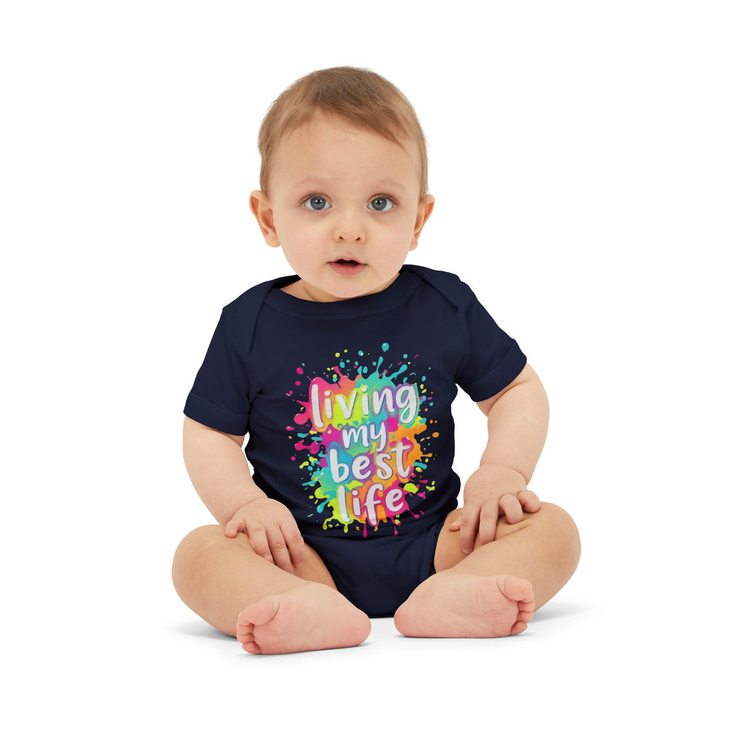 Infant One-Piece – "Living My Best Life" Colorful Splash Baby Bodysuit