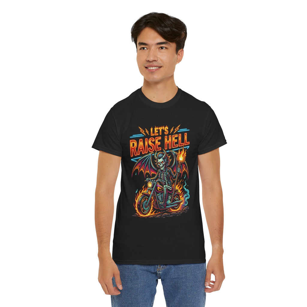 Let's Raise Hell Motorcycle Tee — Vintage Demon Rider Graphic T-Shirt