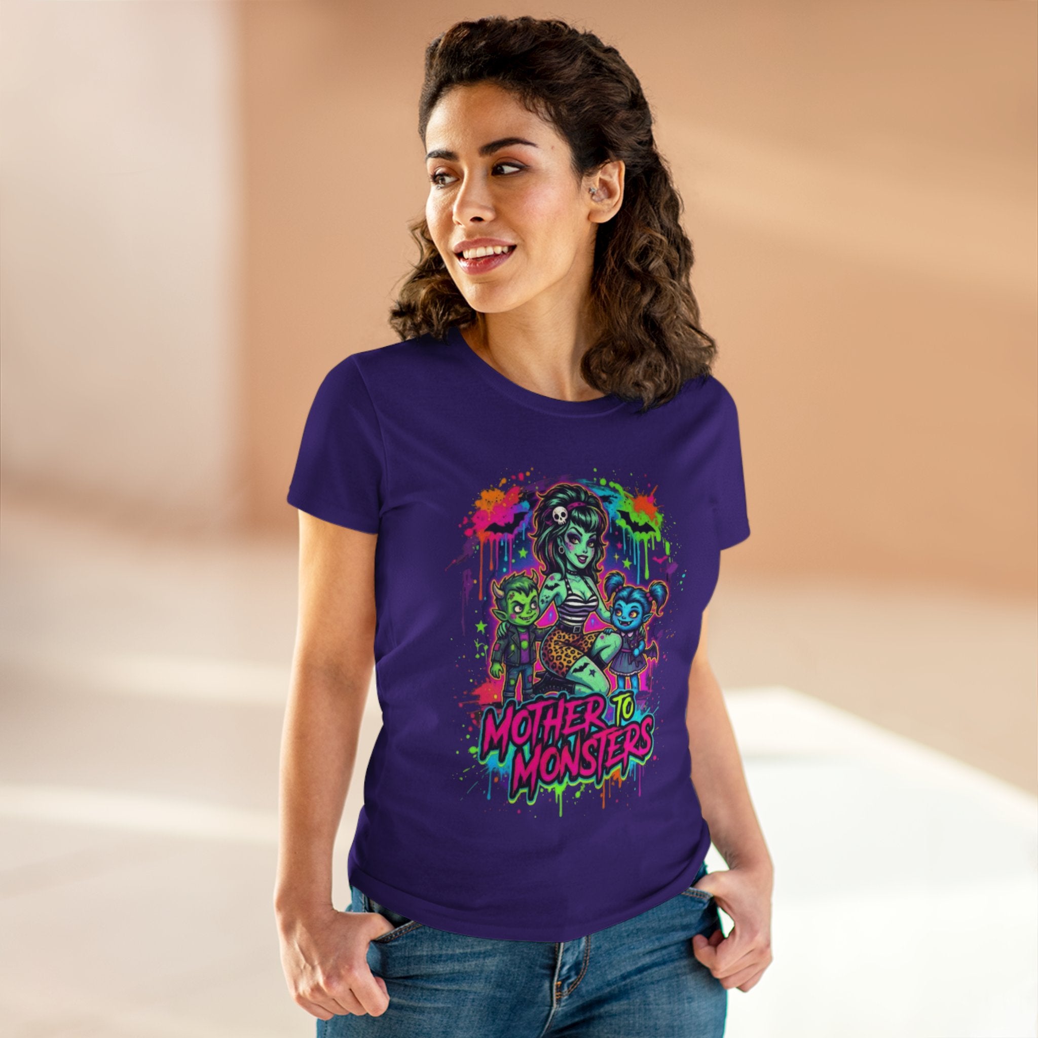 Mother to Monsters Tee — Neon Retro Mom & Kids Halloween Shirt