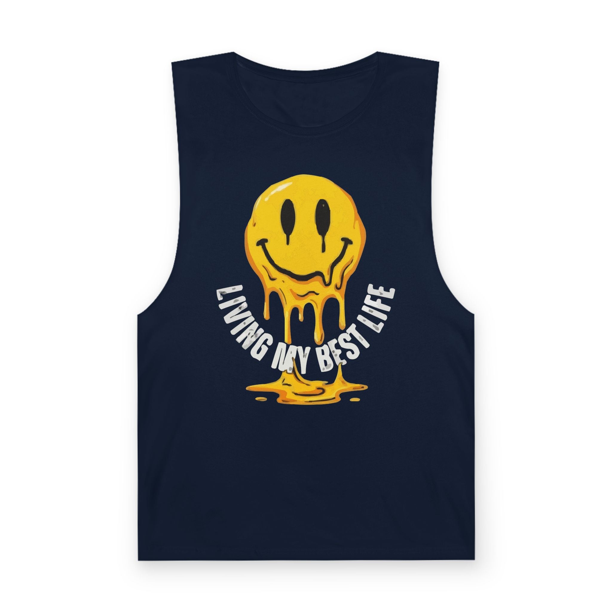 Melting Smile Tank Top — "Living My Best Life" Graphic Muscle Tee
