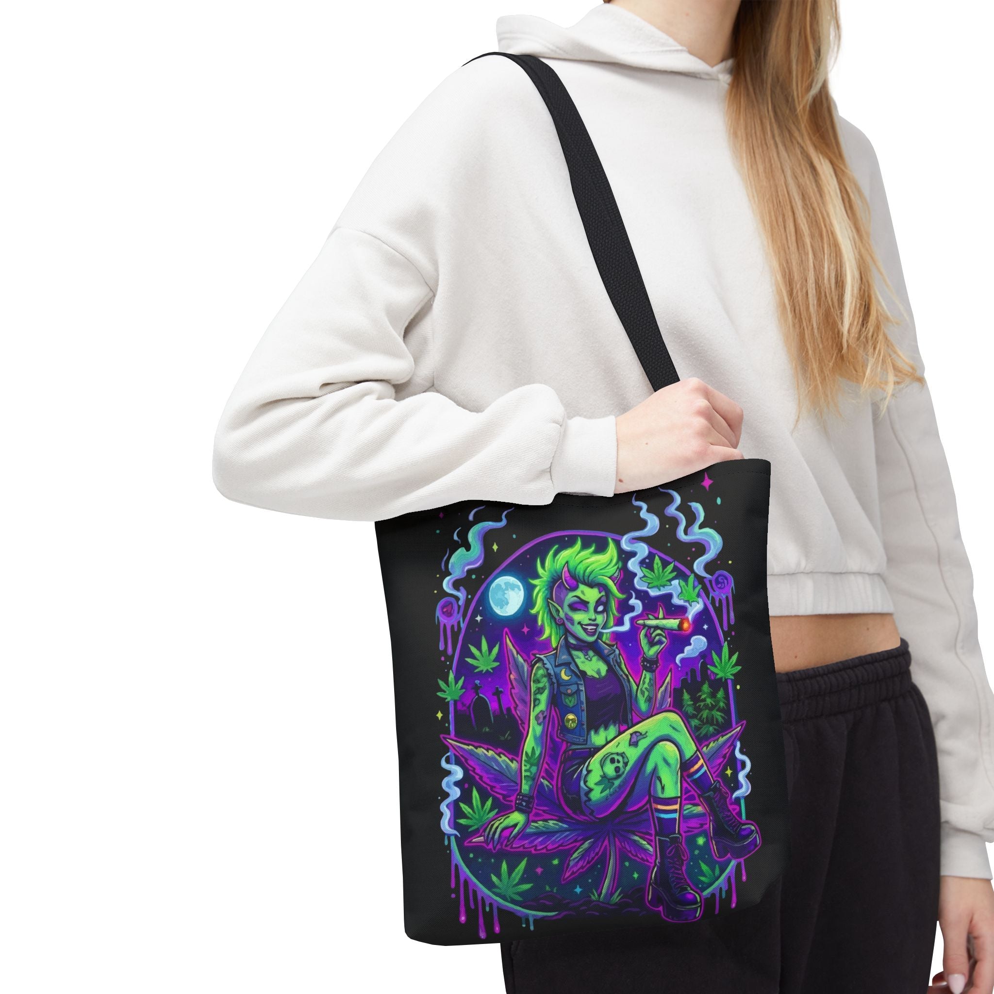 Neon Cannabis Tote Bag – Gothic Stoner Goth AOP Carryall