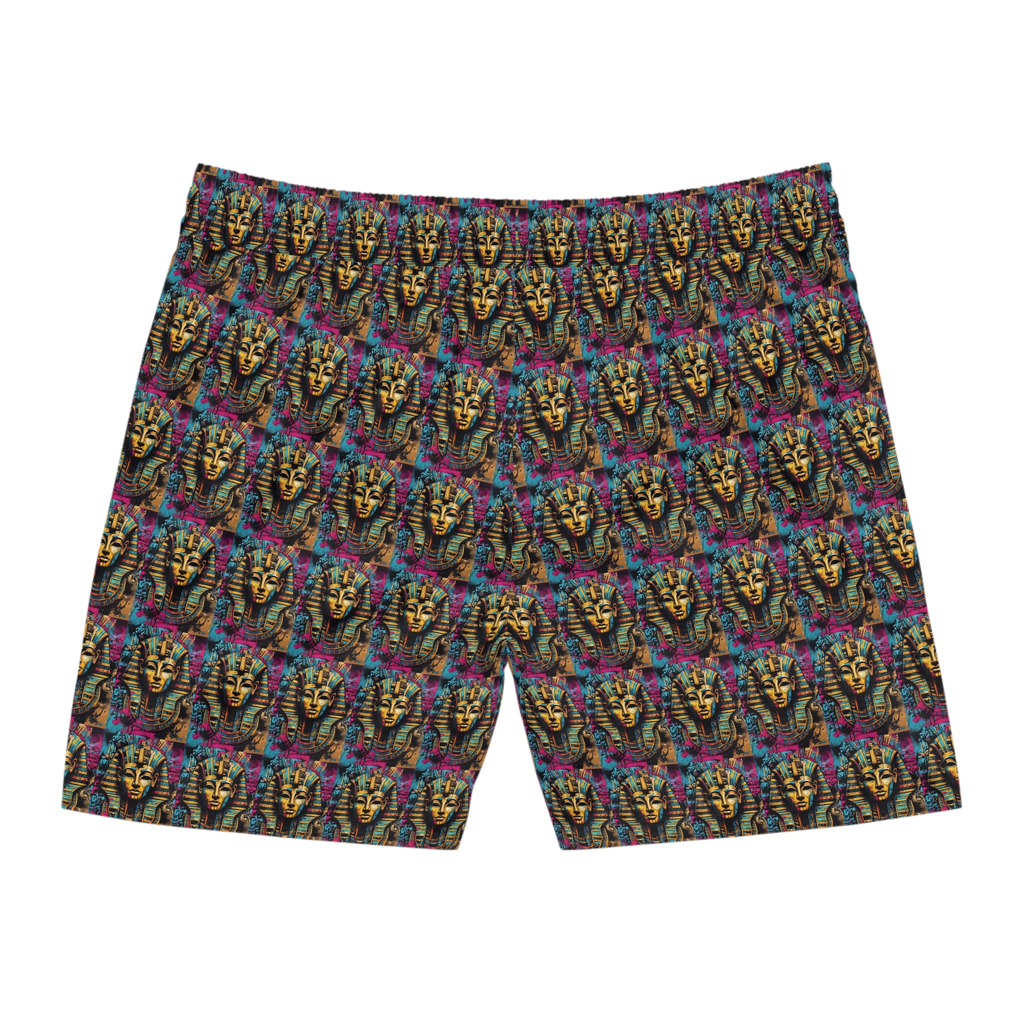 Egyptian Pharaoh Swim Shorts — Colorful Tutankhamun AOP Beach Trunks