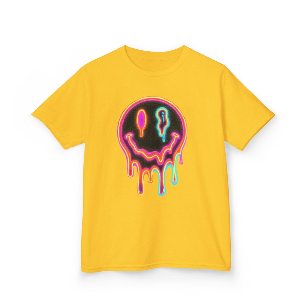 Kids Neon Drip Smiley T-Shirt — Colorful Melting Emoji Tee for Boys & Girls