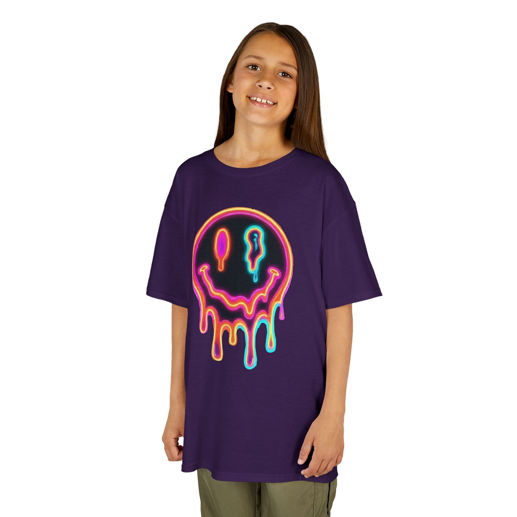 Kids Neon Drip Smiley T-Shirt — Colorful Melting Emoji Tee for Boys & Girls