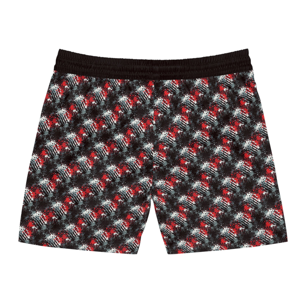 Men's American Flag Grunge Swim Shorts — Red, White & Black Mid-Length