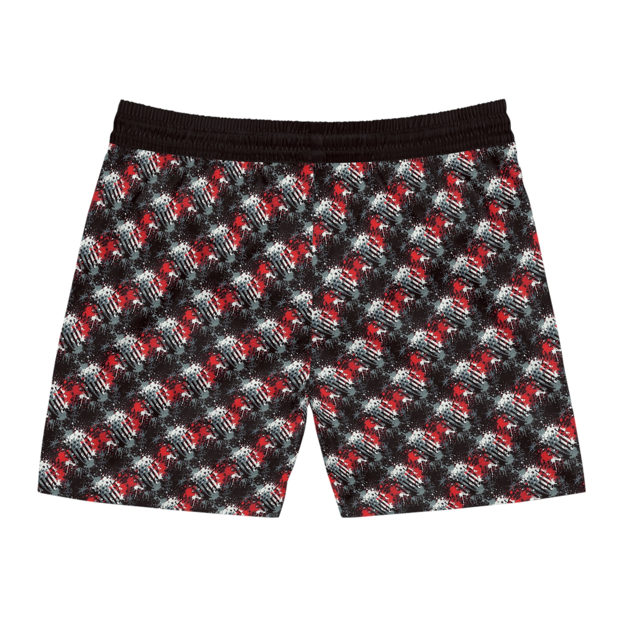 Men's American Flag Grunge Swim Shorts — Red, White & Black Mid-Length