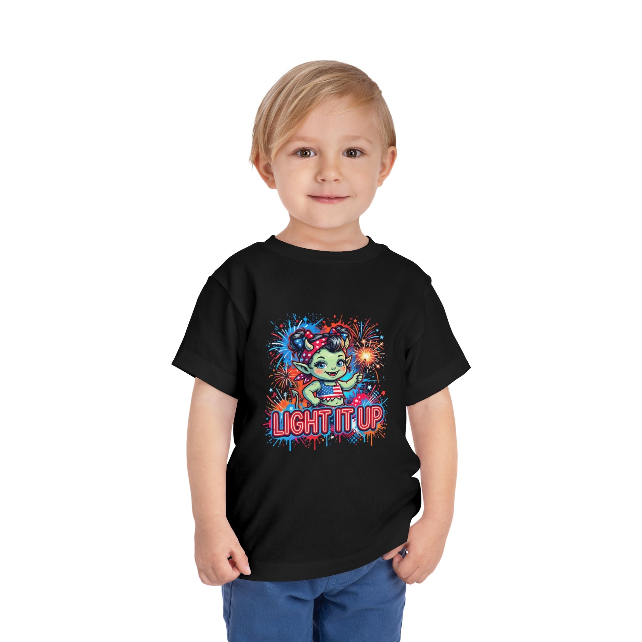 Toddler Tee — Cute Firework Monster "Light It Up" Graphic Shirt