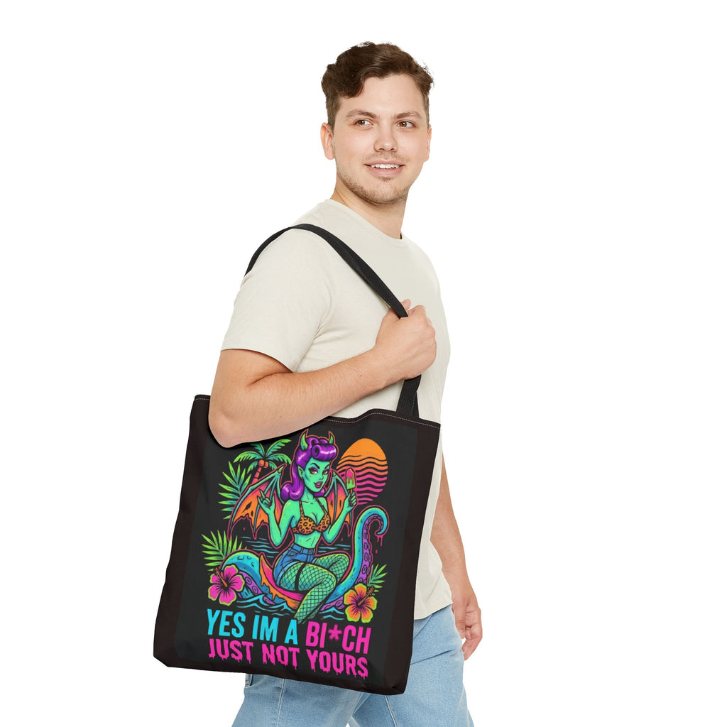 Yes I'm a Bi*ch Tote Bag — Retro Devil Girl LGBTQ+ Pride Beach Tote