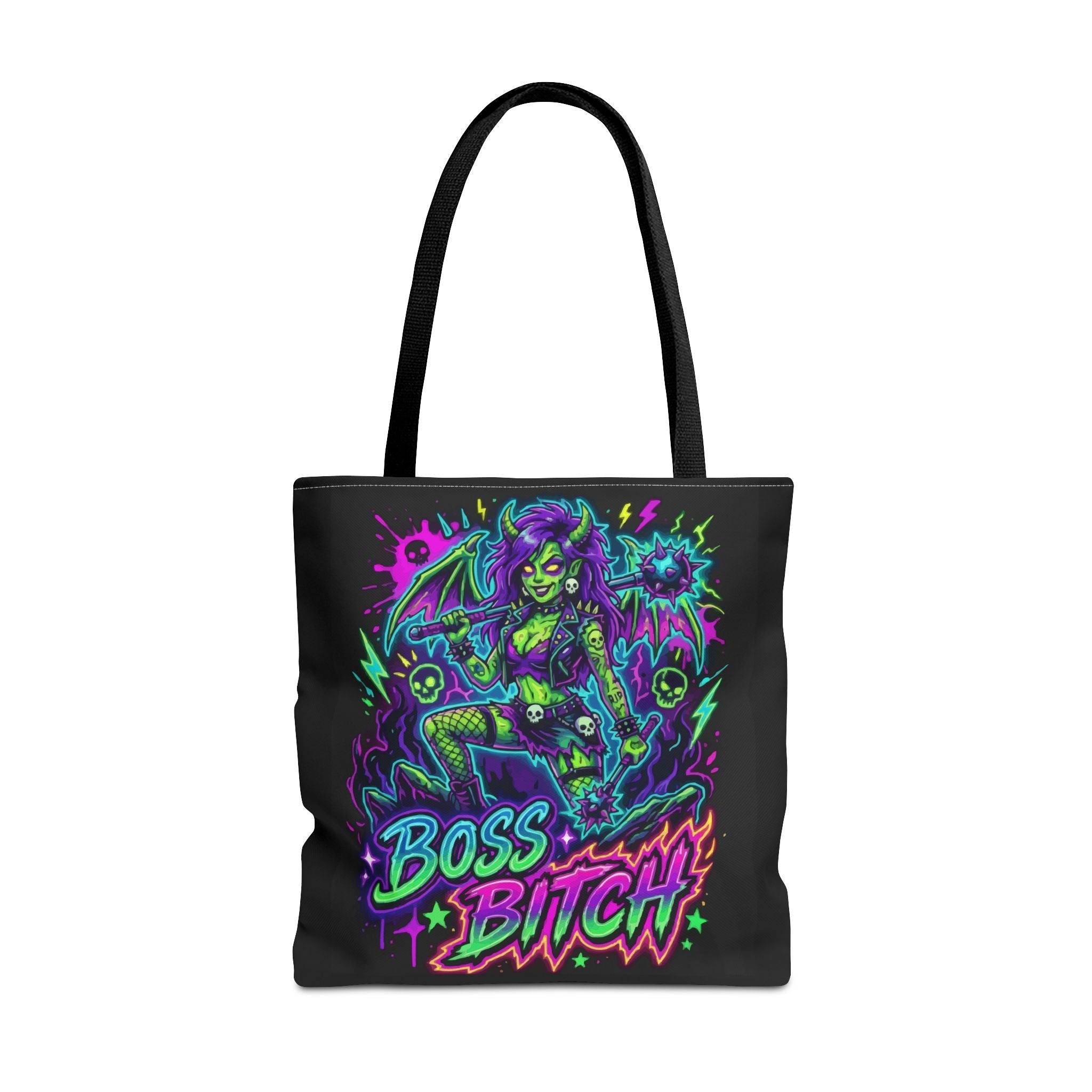 Tote — Neon Gothic 'Boss Bitch' Demoness Graphic Tote Bag