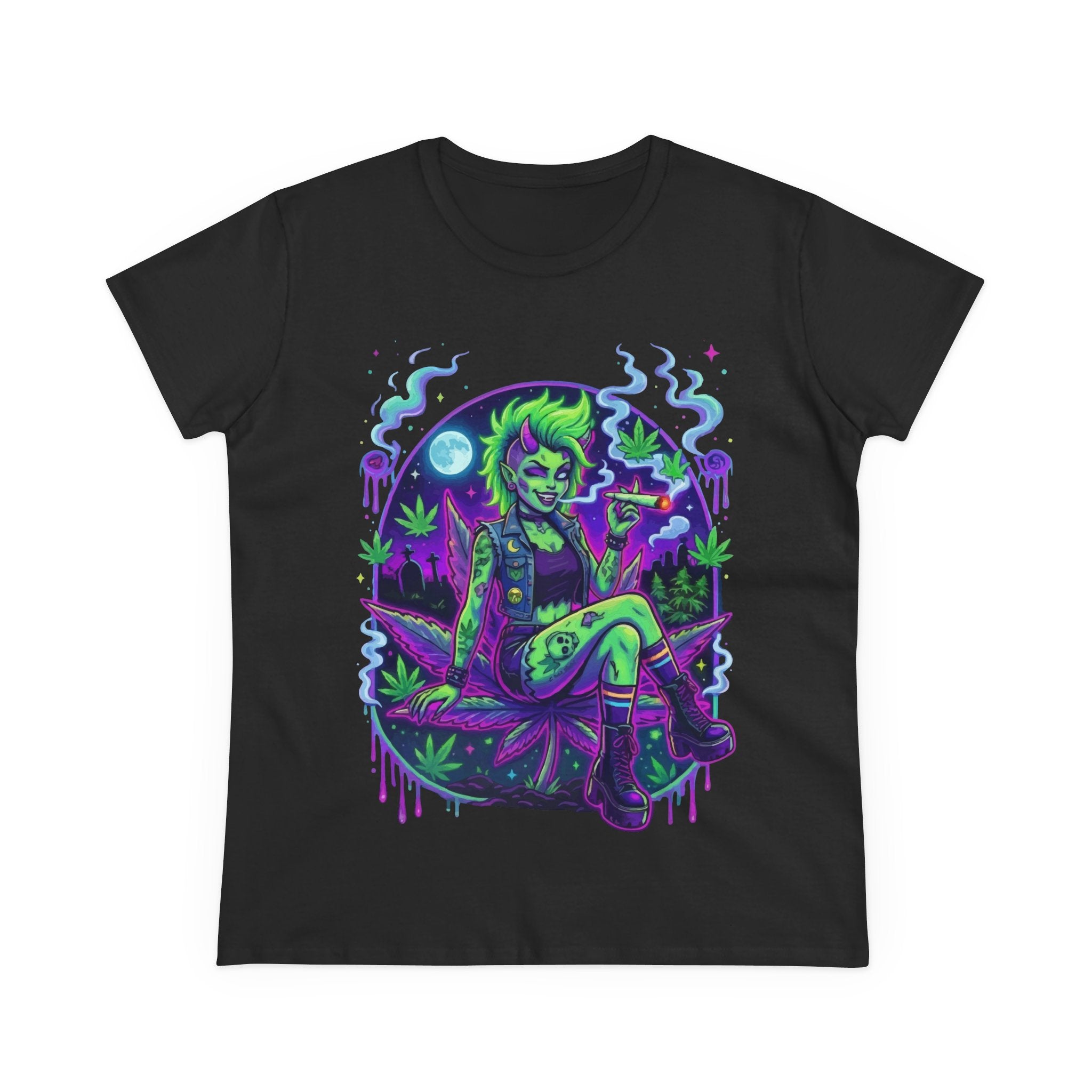 Punk Tee — Neon Goth Girl Smoking Top