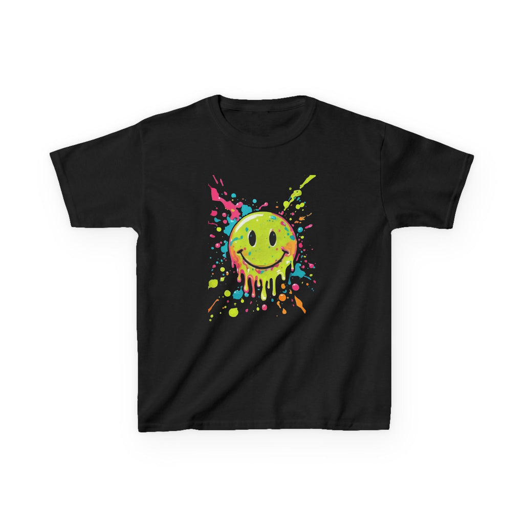 Kids Tee — Neon Drip Smiley Face Paint Splash