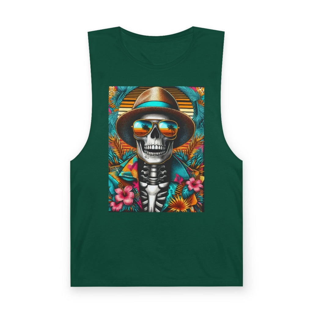 Skeleton Sun Hat Tank Top — Tropical Day of the Dead Skull Graphic Tank