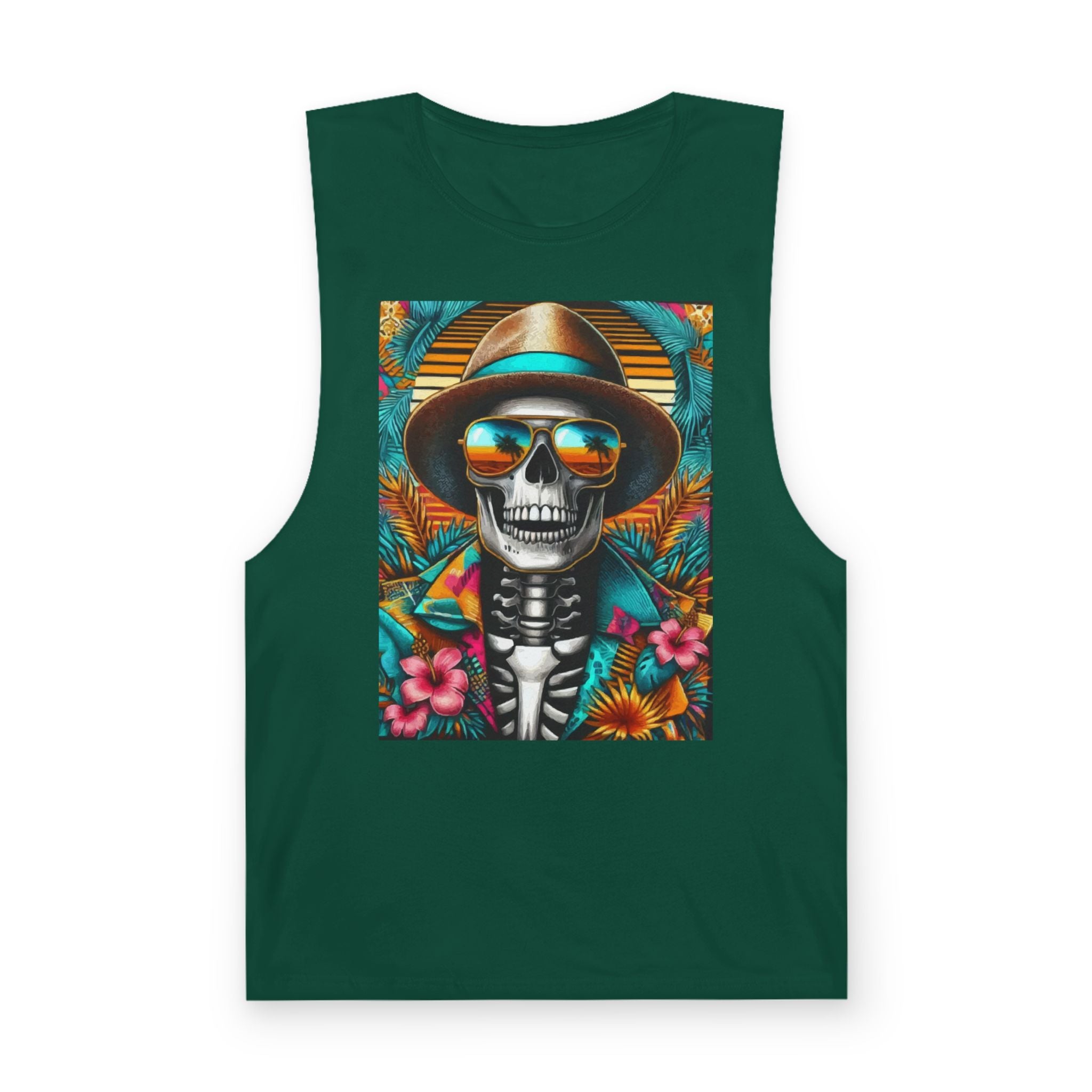 Skeleton Sun Hat Tank Top — Tropical Day of the Dead Skull Graphic Tank