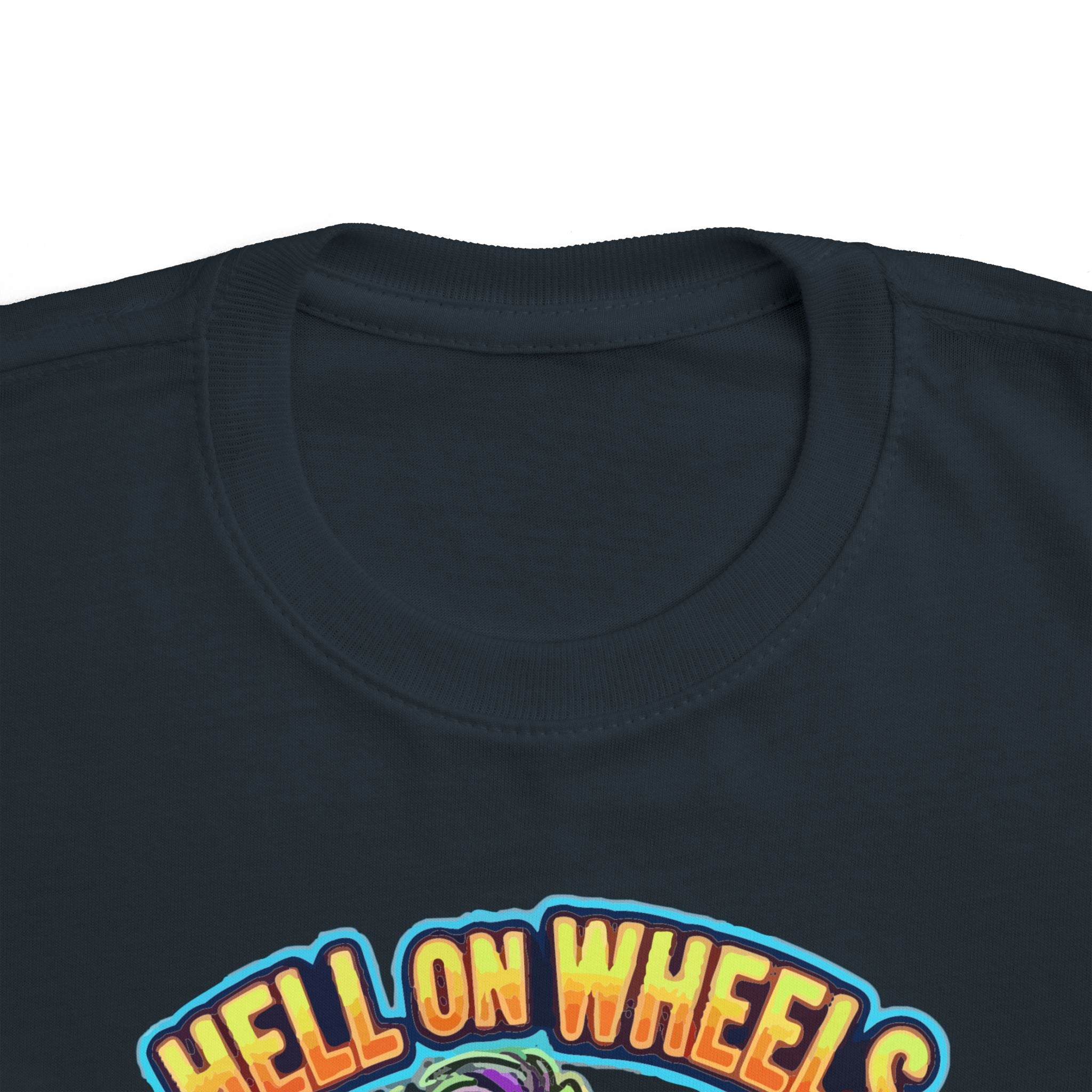 Toddler Tee — "Hell on Wheels" Flaming Motorcycle Zombie Design