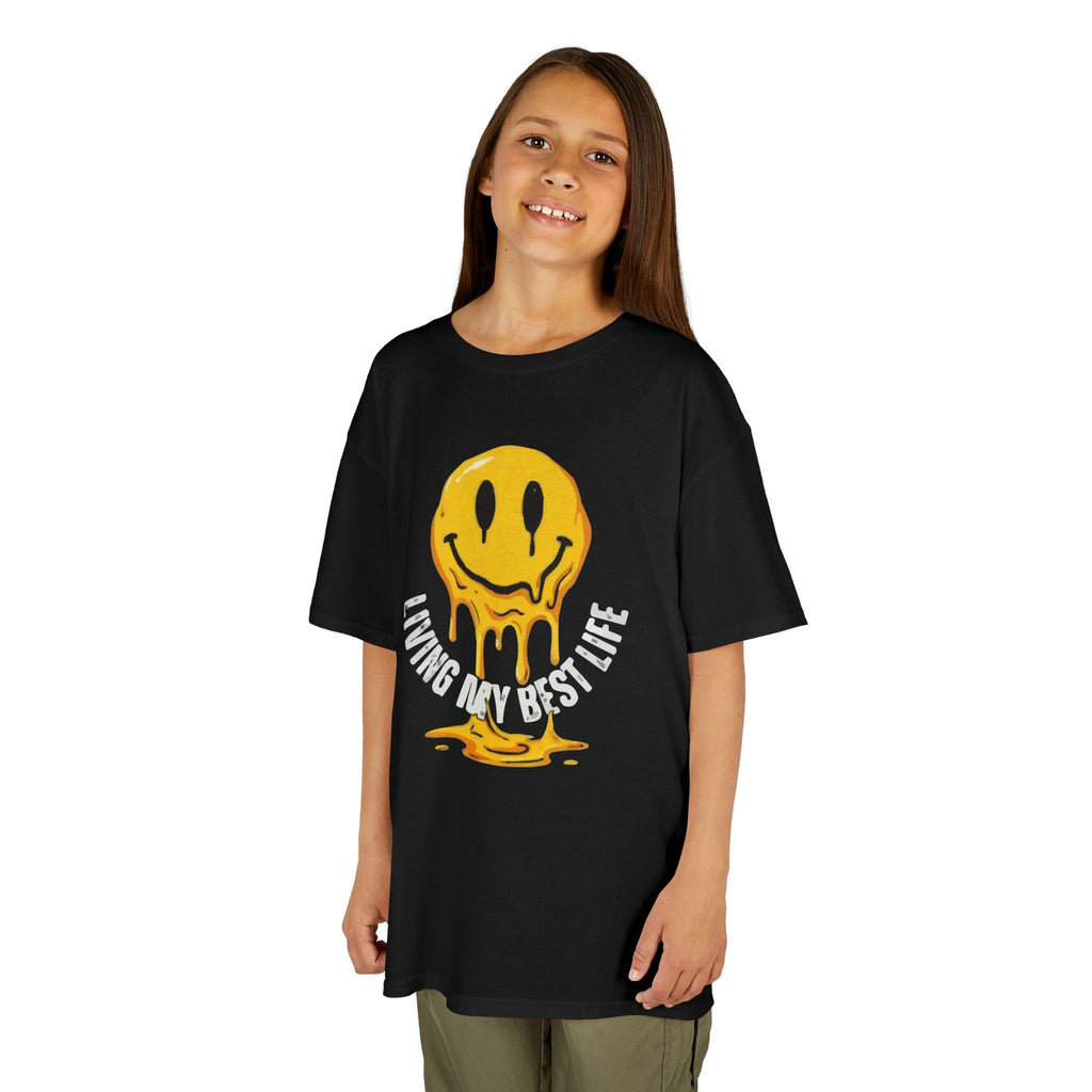 Kids Tee — Melting Smiley "Living My Best Life" Graphic