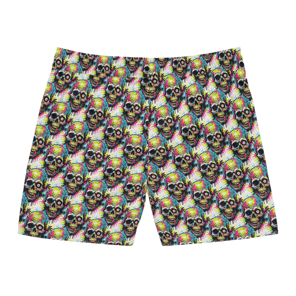 Neon Skull Swim Shorts — Men's Vibrant Skull Pattern Mid-Length Boardshorts