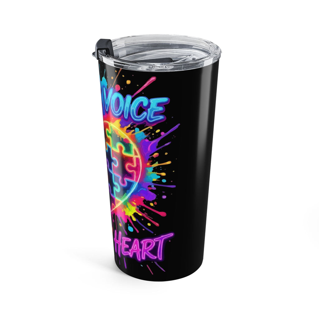 Autism Puzzle Heart 20oz Tumbler — Neon "He’s My Voice" Travel Cup