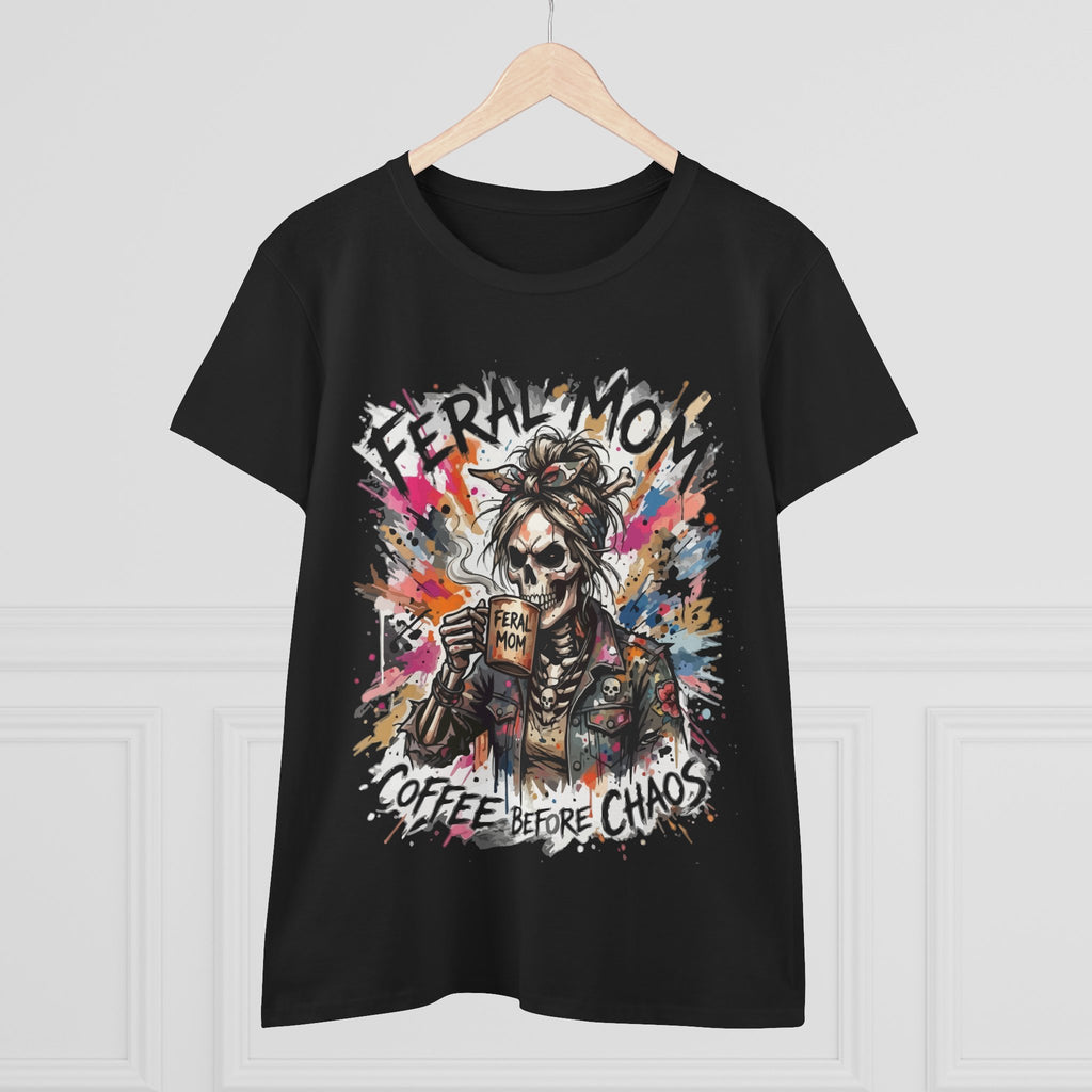 Feral Mom T-Shirt — "Coffee Before Chaos" Graphic Tee for Busy Moms