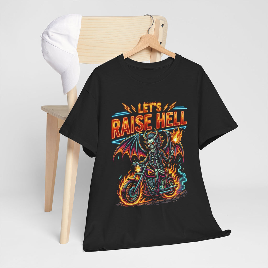 Let's Raise Hell Motorcycle Tee — Vintage Demon Rider Graphic T-Shirt