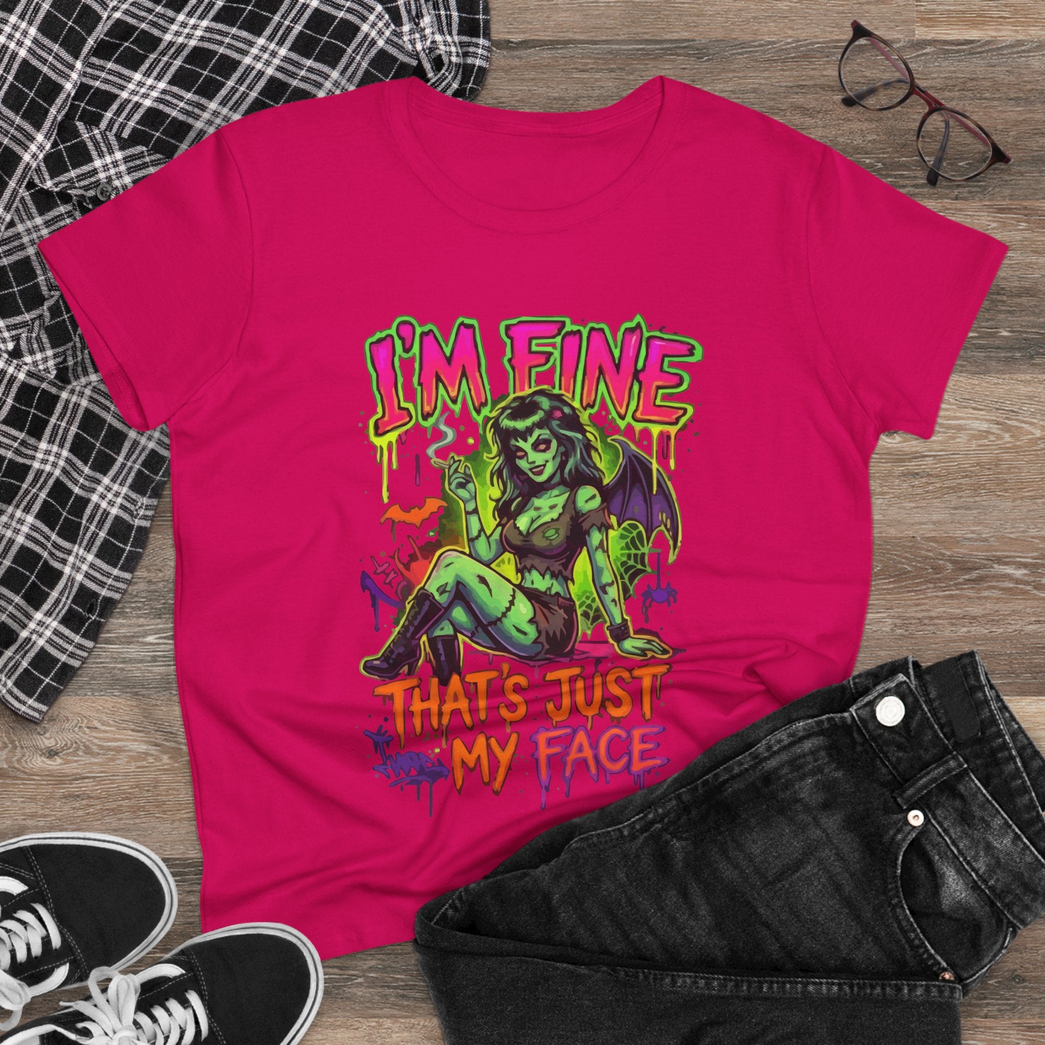 I'm Fine That's Just My Face Tee — Women's Horror Graphic T-Shirt