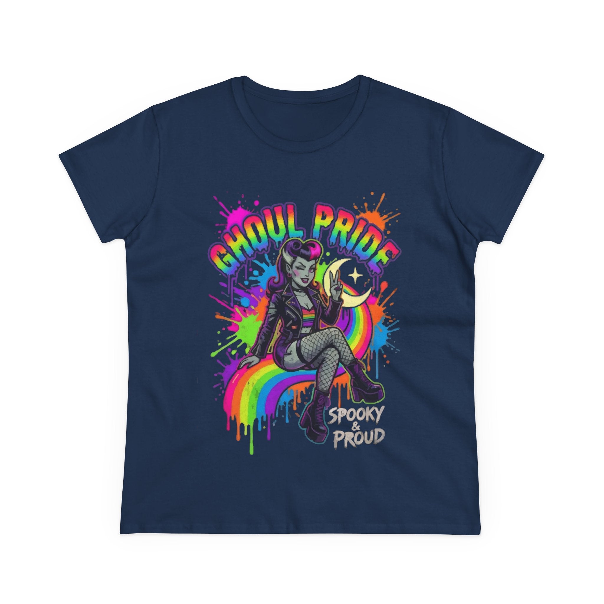 Ghoul Pride Rainbow Tee — Spooky Proud Halloween Shirt for Women
