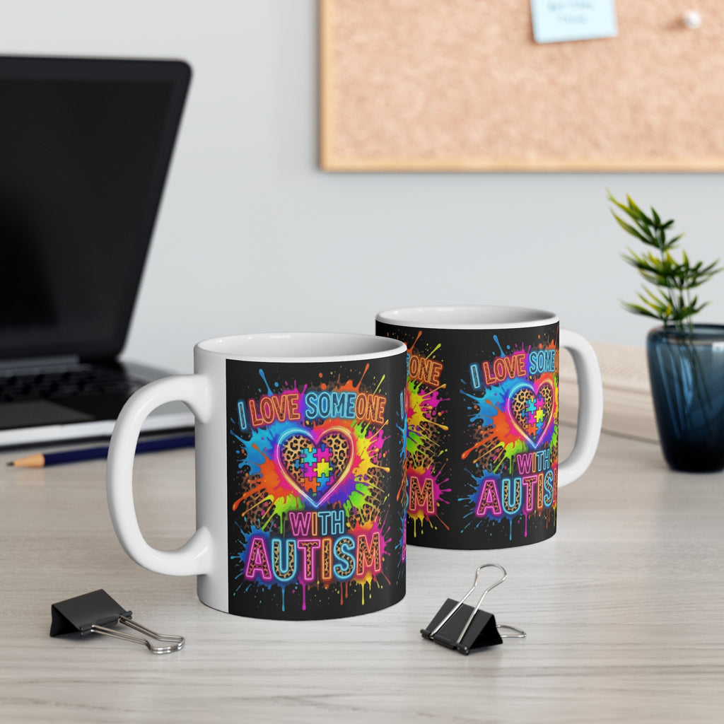 Autism Awareness Mug - "I Love Someone With Autism" Rainbow Puzzle Heart 11oz