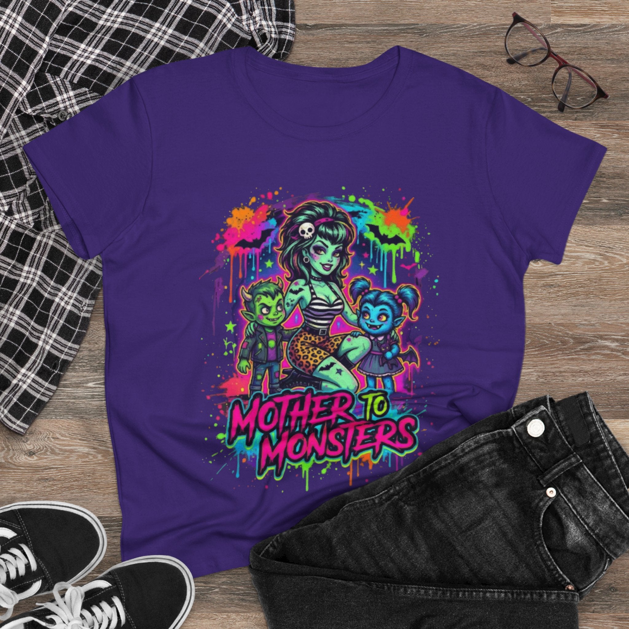 Mother to Monsters Tee — Neon Retro Mom & Kids Halloween Shirt