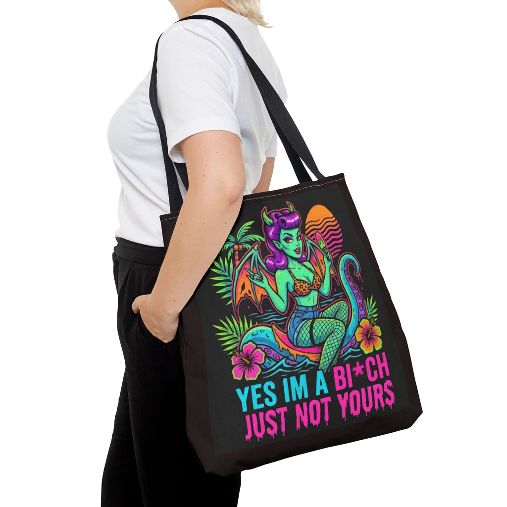 Yes I'm a Bi*ch Tote Bag — Retro Devil Girl LGBTQ+ Pride Beach Tote