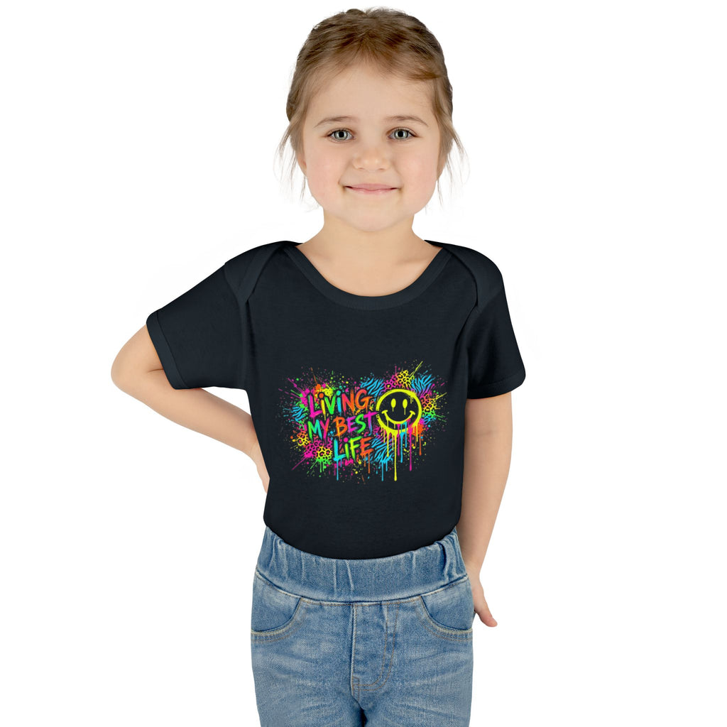 Infant Bodysuit - "Living My Best Life" Neon Smiley Tie-Dye Baby One-Piece