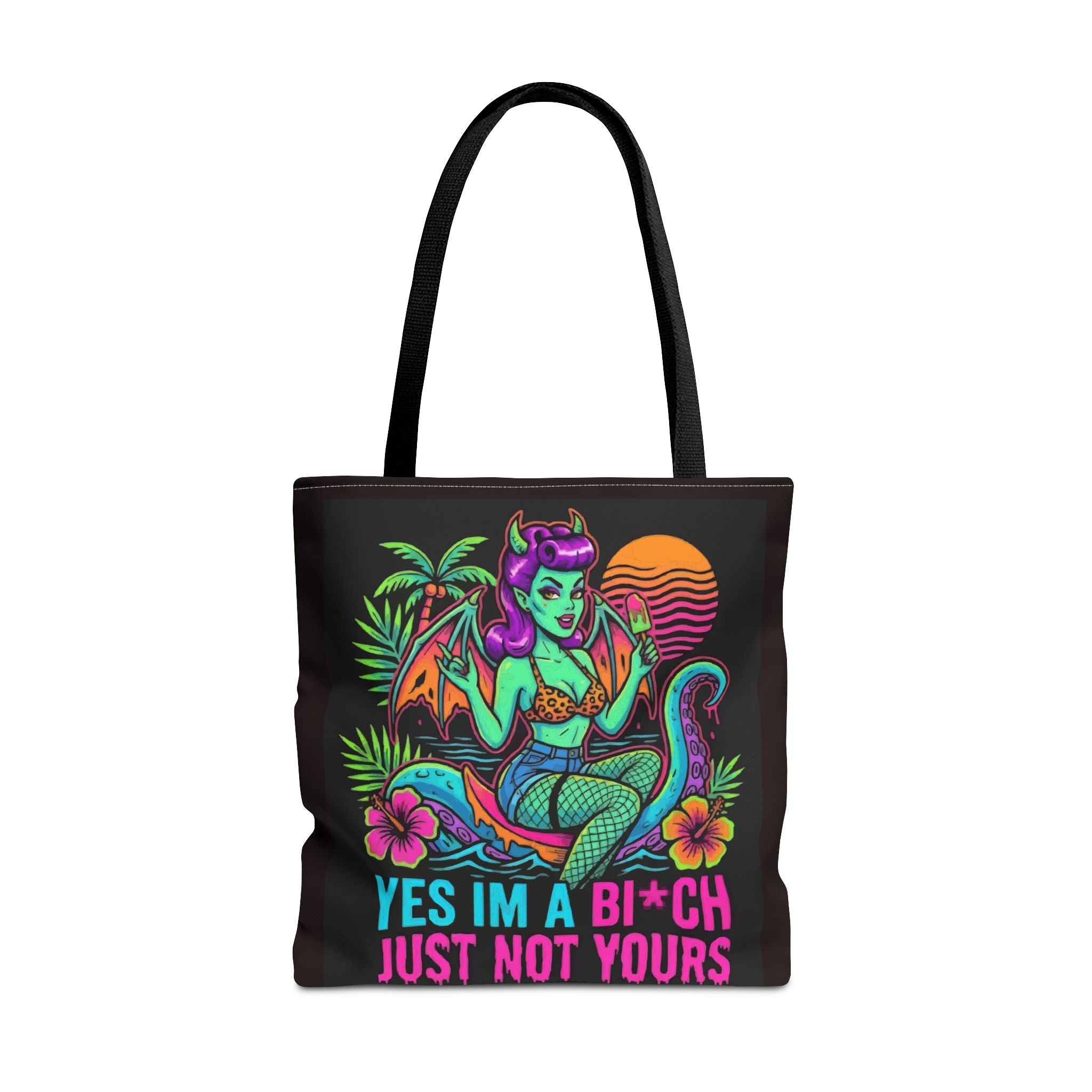 Yes I'm a Bi*ch Tote Bag — Retro Devil Girl LGBTQ+ Pride Beach Tote