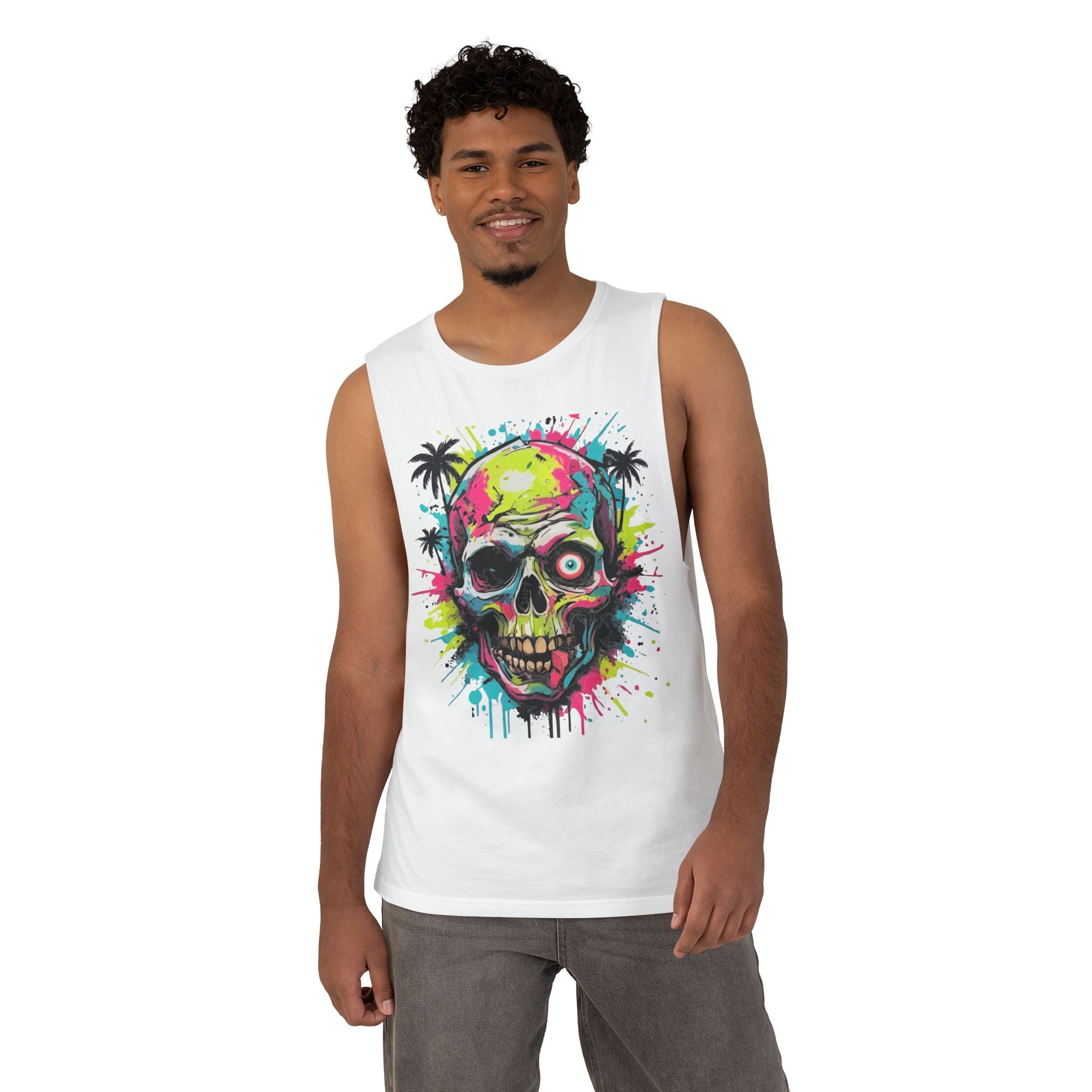 Neon Skull Tank Top — Tropical Skull Graphic Muscle Shirt
