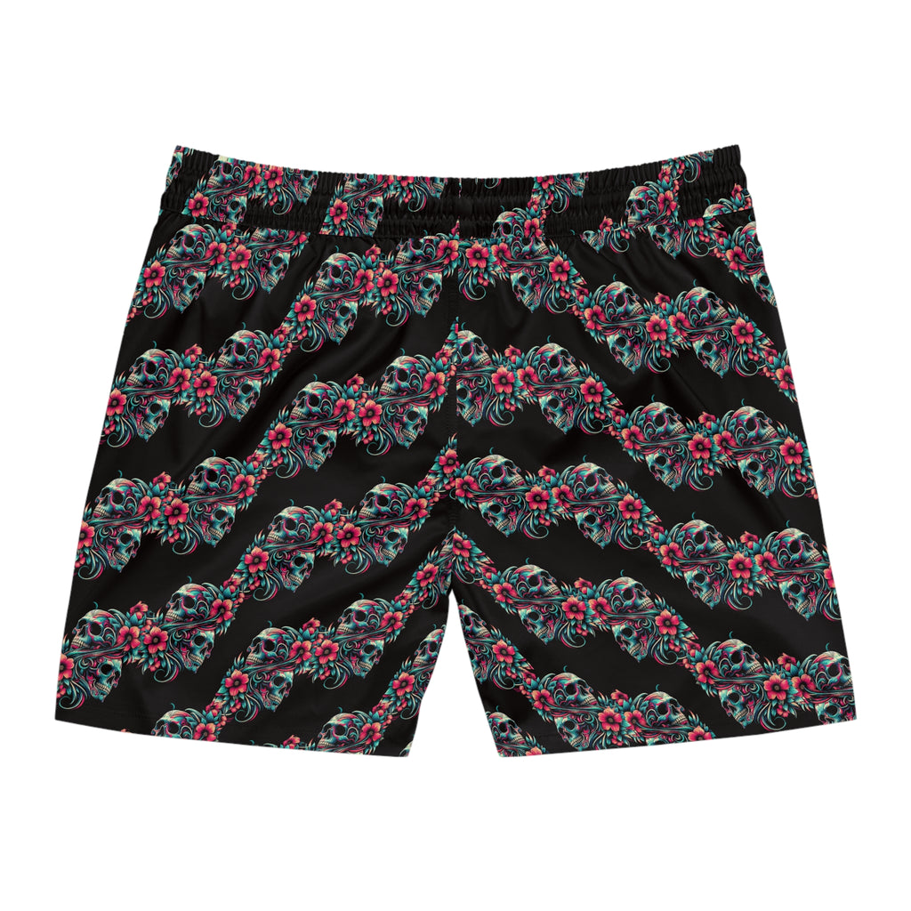 Skull & Hibiscus Swim Shorts — Men's Floral Skull Beach Trunks