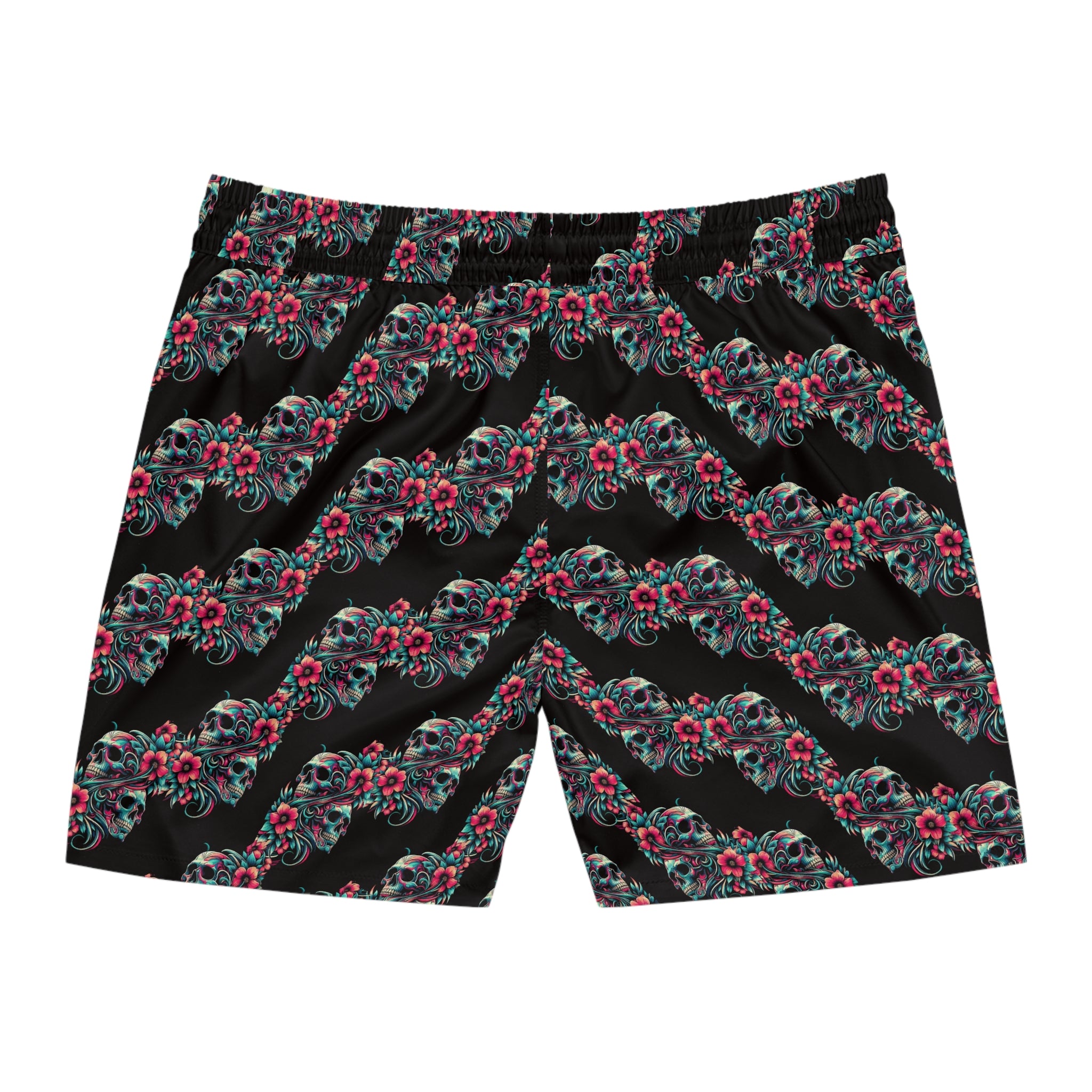 Skull & Hibiscus Swim Shorts — Men's Floral Skull Beach Trunks