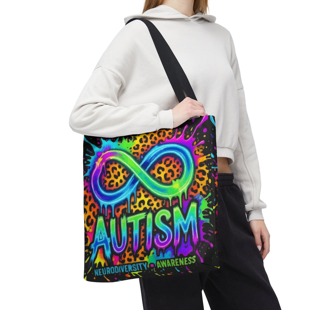 Autism Infinity Symbol Rainbow Leopard Tote Bag — Colorful Neurodiversity Support Tote