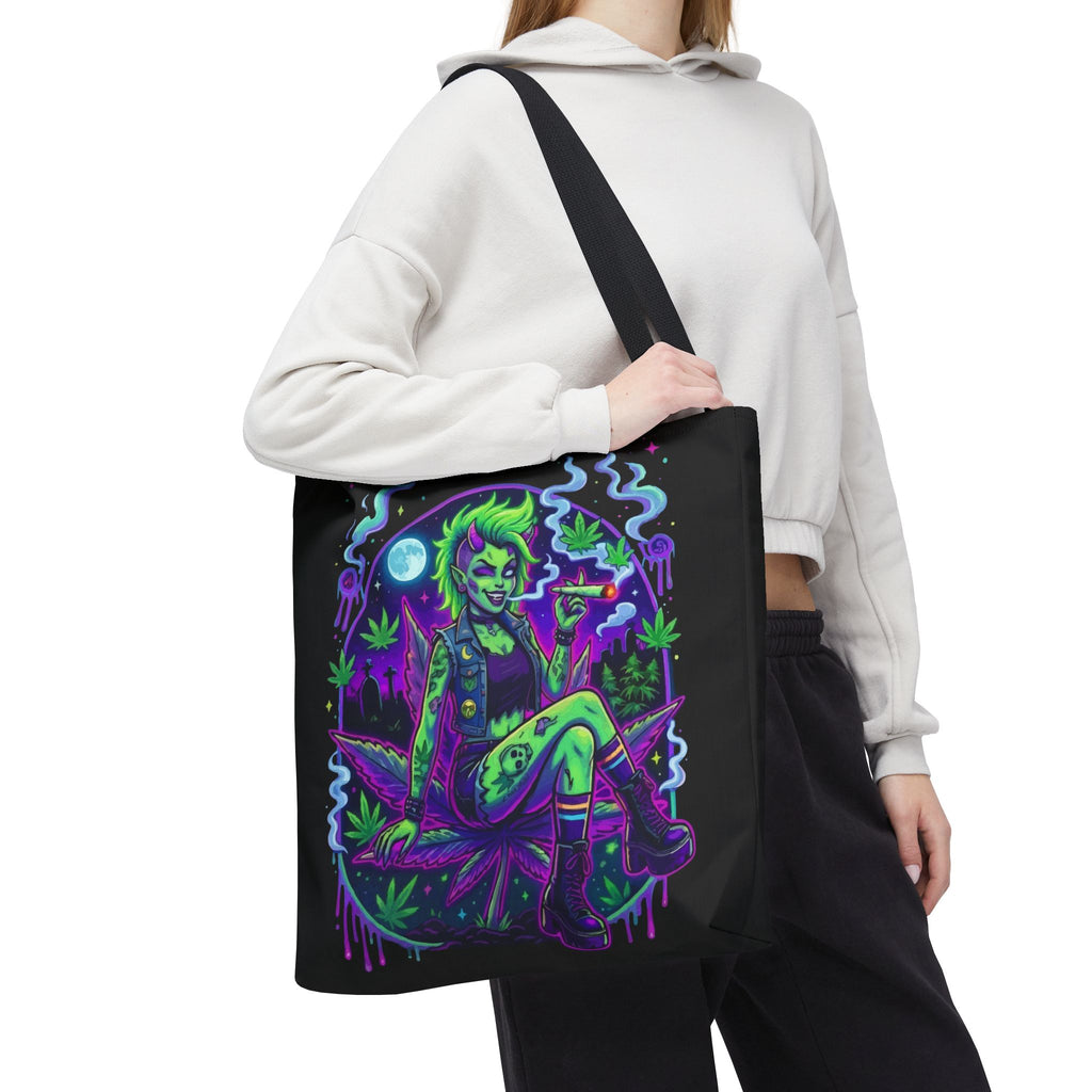 Neon Cannabis Tote Bag – Gothic Stoner Goth AOP Carryall