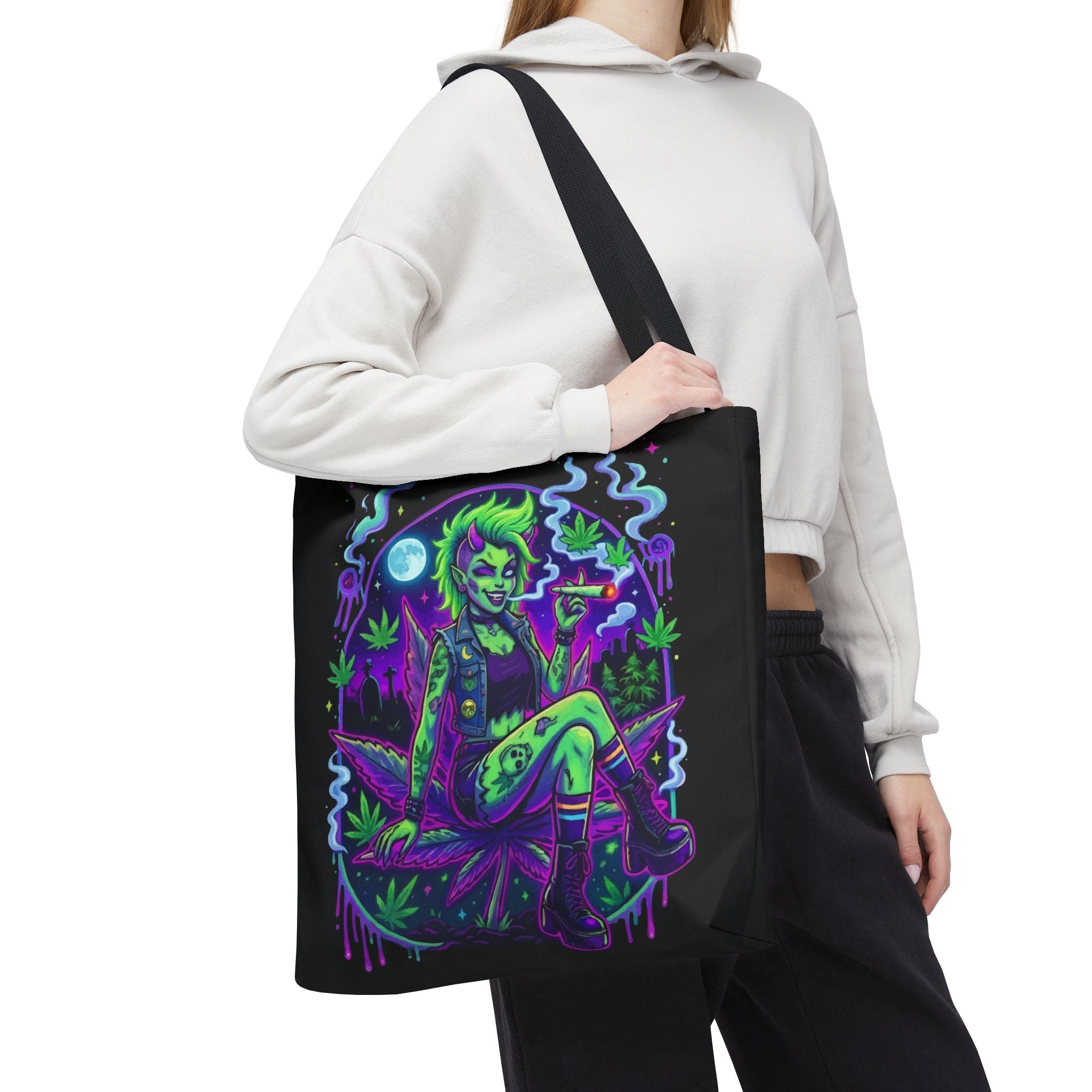 Neon Cannabis Tote Bag – Gothic Stoner Goth AOP Carryall