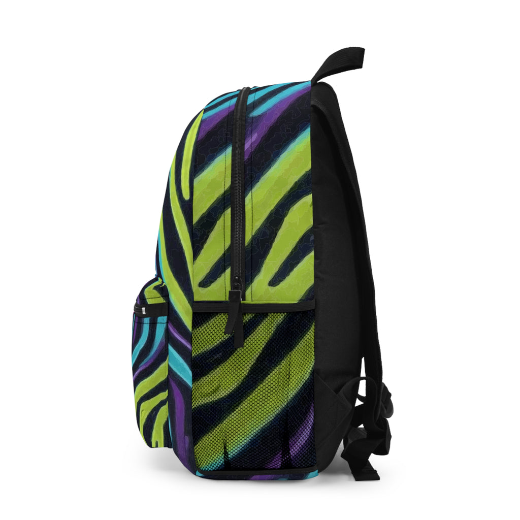 Neon Zebra Stripes Backpack — Colorful Gradient Animal Print School Bag